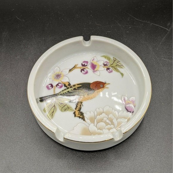 Porcelain Ashtray Shafford Japan Bird Floral - Picture 5 of 10